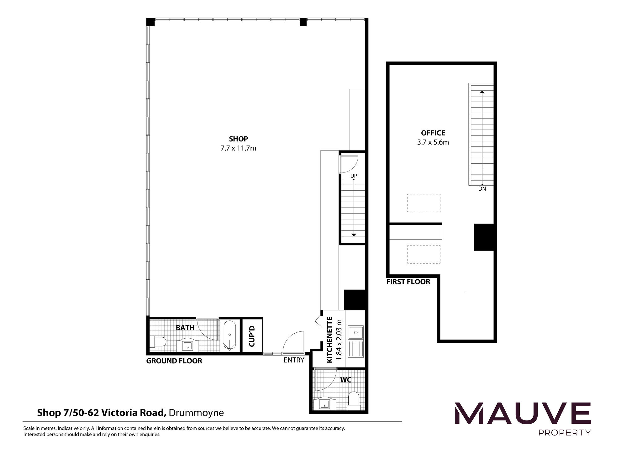 Unit 7 floorplan - showroom and mezzanine office, 130sqm NLA